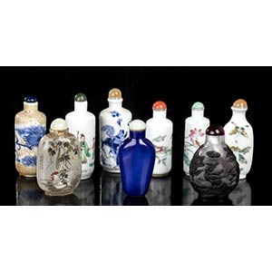 NINE SNUFF BOTTLES IN DIFFERENT MATERIALS ... 
