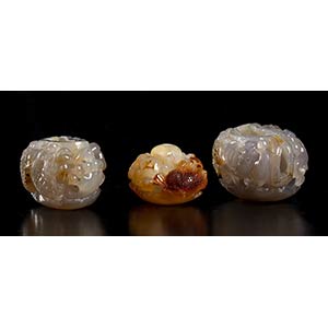 THREE AGATE CONTAINERS  China, ... 