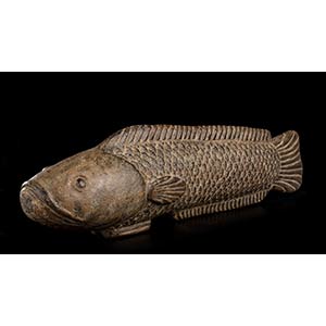 A STONE CARP WITH TRACES OF LACQUER Japan, ... 