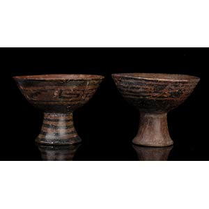 TWO PAINTED POTTERY STEM BOWLS Colombia, ... 