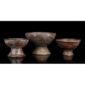 THREE PAINTED POTTERY STEM BOWLS Colombia, ... 