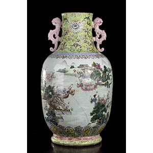 A LARGE POLYCHROME ENAMELLED PORCELAIN ... 