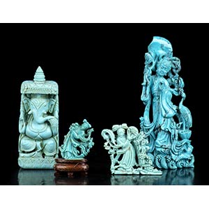 FOUR TURQUOISE SCULPTURES  China, 20th ... 