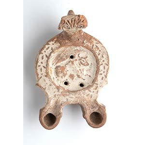 Roman double spouted Oil Lamp with Bull; 1st ... 