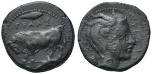 Sicily, Gela, c. 415-405 BC. Æ Tetras or ... 