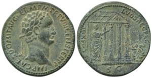 Domitian (81-96). Replica of Æ Sestertius ... 