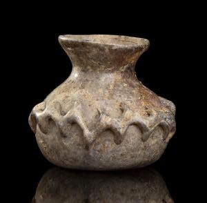 Roman glass little Jar with zig-zag motif; ... 