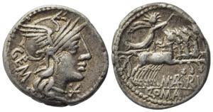 M. Aburius M.f. Geminus, Rome, 132 BC. AR ... 