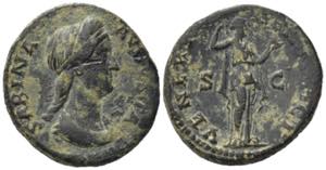 Sabina (Augusta, 128-136/7). Æ Dupondius ... 