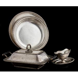 Silver-plated bowl, Tray, Sauce boat and ... 