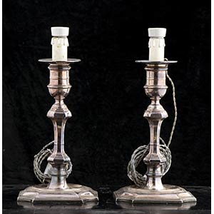 Pair of silver plated lamps, 20th century  ... 