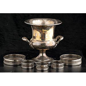 Silver plated Wine cooler and Wine coasters, ... 