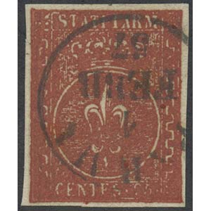 1853, 25c. N.8 Bruno Rosso, usato. (Lux)