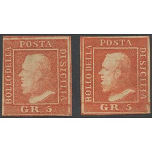 1859, 5gr. N.10,10a Pale vermillion and ... 