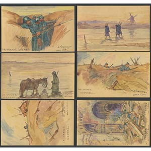 Andre Lagarrigue, lot of 6 watercolored ... 
