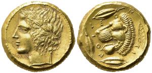 Sicily, Leontinoi, c. 430-425 BC. Gilt metal ... 