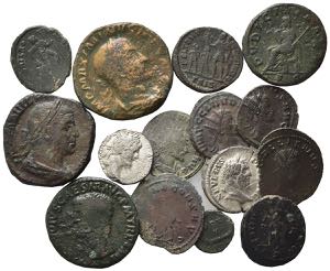 Lot of 15 Roman Imperial Æ and AR coins, to ... 