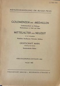 Busso. Katalog 262 Goldmunzen und Medaillen, ... 