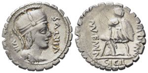 Mn. Aquillius Mn.f. Mn.n., Rome, 65 BC. AR ... 
