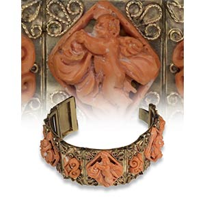 Cerasuolo coral cameo  - gold bracelet - ... 