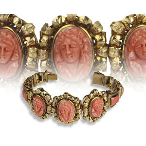 Cerasuolo coral cameo  - gold bracelet - ... 