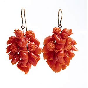 Mediterranean coral gold earrings ... 