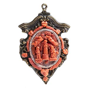 Italian bronze and coral pendant - 19th ... 