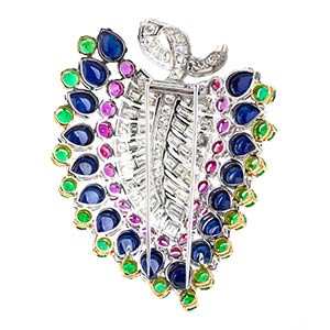 Gold leaf brooch with sapphires, ... 