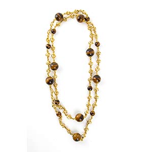 Long gold link necklace with tiger eye ... 