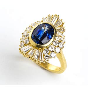 Blue sapphire diamond gold ring18k yellow ... 