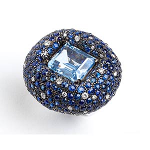 Blue topaz sapphire diamond gold band ring ... 