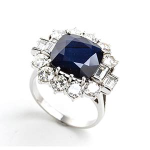 Blue sapphire diamond gold ring18k white ... 
