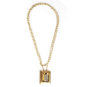 Citrine quartz pendant gold necklace18k ... 