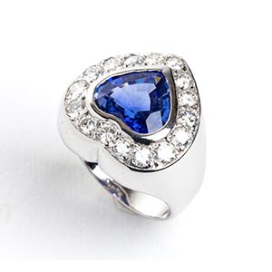 Blue sapphire diamond gold ring18k white ... 