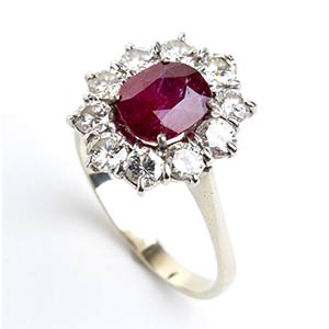Ruby diamond gold ring18k white gold, set ... 