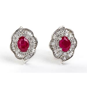 Pair of ruby diamond gold earrings 18k white ... 