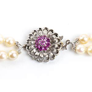 Cultured pearl ruby gold necklace ... 
