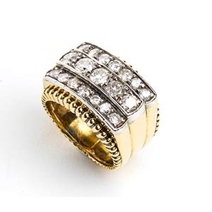Diamond gold band ring18k yellow and white ... 