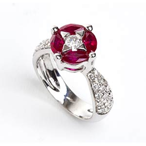 Ruby diamond gold ring 18k white gold, set ... 