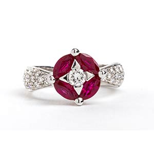 Ruby diamond gold ring 18k white ... 