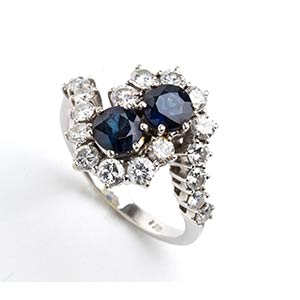 Sapphires diamond contrary gold ring 18k ... 