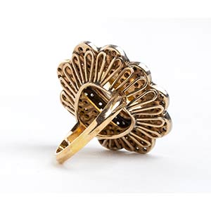 Yellow gold and silver flower ring ... 