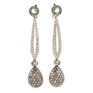 Gold and diamond pavé pendant earrings 18k ... 