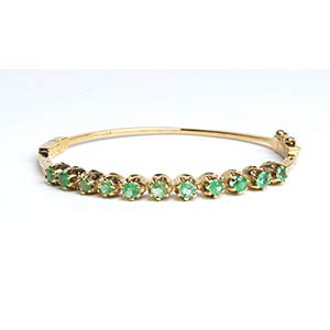 Emerald rigid gold hoop bracelet 9K yellow ... 