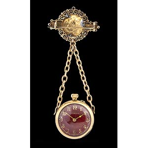 Gold and enamel watch brooch - ... 