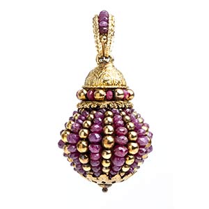 Gold and ruby pine cone pendant 9k yellow ... 