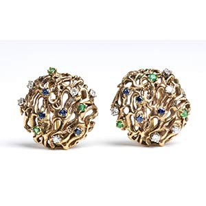 Diamond sapphire emerald gold earrings 18k ... 