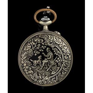 Silver and niello pocket watch - DIOGENE, ... 