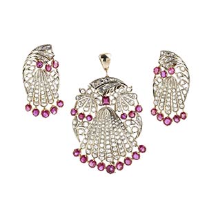 Victorian silver gold ruby diamond pair of ... 