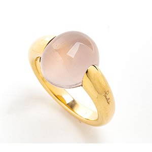 Yellow gold and rose quartz ring - ... 